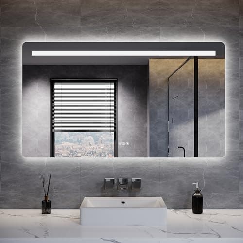 Image of ELEGANT Bathroom Mirror with Shaver Socket, Illuminated Light Up Bathroom Mirror with Front Light, 3 Color Lighting, Dimmable, Anti-Fog, Touch Control & Memory Function, IP44, 1400x800 mm