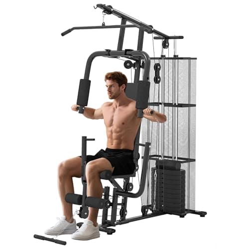 Image of HOMCOM Home Gym Equipment, Multi Gym Workout Station with 45Kg Weight Stack, Chest Station, Butterfly Press & Leg Developer for Strength Training, Black