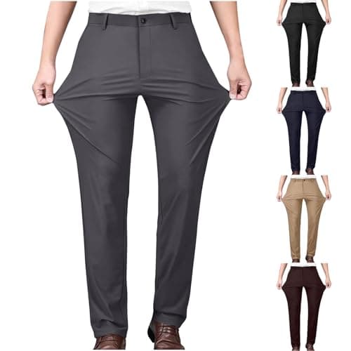 Image of Men's Formal Trousers UK Sale Clearance Suit Pants Mens Stretch Comfortable Bottoms Business Office Work Trouser Smart Dress Pant Outdoor Casual Sweatpants Straight Leg Trousers with Button