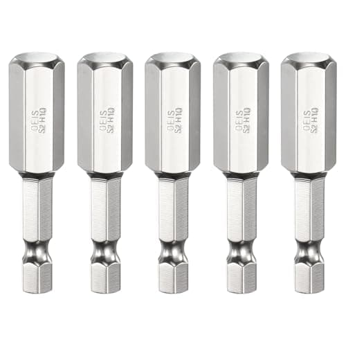 Image of sourcing map 5pcs H10 Hex Head Screwdriver Bit 10mm Metric Flat Tip 1/4" Hex Shank 50mm (2") Long Magnetic Hexagonal Screw Drill Bit Wrench Chrome Plated Power Driver Socket