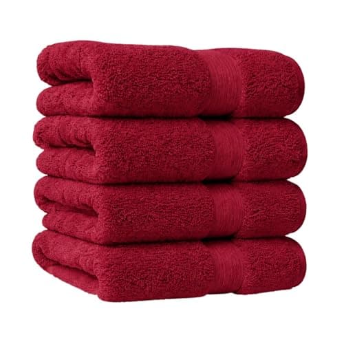 Image of ATEN Homeware Egyptian Cotton Bath Towel Set - 4 Piece Hand Towels Set with 4 Large Hand Towels - 40 x 70 cm - Ultra Soft & Highly Absorbent, OEKO-TEX Certified, Made in Egypt (Cranberry)