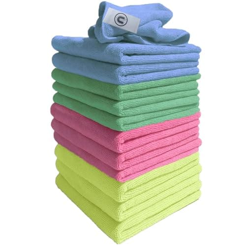 Image of DCS Microfibre Cleaning Cloth, Assorted, Pack of 12, Large Size: 40x40cm. Super Soft Premium Streak Free Washable Cloth Duster for Kitchen, Bathrooms, Surfaces, Mirrors, Car, Motorbike