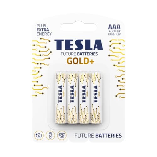 Image of TESLA BATTERIES GOLD+ AAA Maximum Power Alkaline Batteries, 10- Year Shelf Life, A Long-lasting Battery Life, Leak-free, 4 count [Pack of 1]