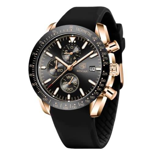Image of BENYAR Watch for Men Analog Quartz Chronograph Waterproof Luminous Designer Big Face Mens Wrist Watches Business Sport Casual Dress Elegant Gifts for Men,Gold Black