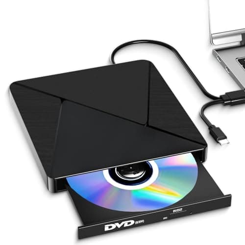 Image of External CD DVD Drive for Laptop USB 3.0 Type-C Slim Portable Player CD DVD RW Writer Reader Burner, Low Noise Optical External Disk Drive for Desktop, PC, Mac OS,Windows 11/10/8/7/XP/2003/Vista/Linux