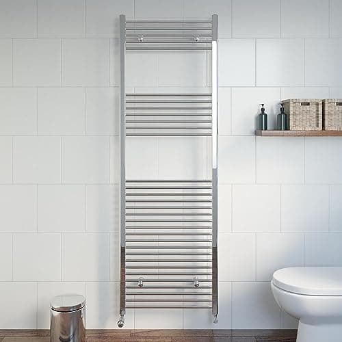 Image of DuraTherm® 1800 x 600mm Flat Straight Heated Towel Rail Radiator Modern Central Heating Bathroom Warmer Wall Mounted Ladder Rad, Polished Chrome