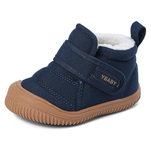 Image of Cheerful Mario 1-5 Years Baby Boys Girls Booties Toddler Winter Boots Warm Fleece Lined First Walking Shoes Anti-slip and Easy Fastening Navy 6.5 UK Child