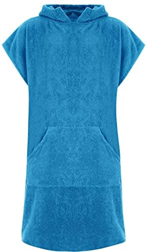 Image of Adore Childrens Hooded 100% Cotton Changing Robe with Pocket Beach Terry Towelling Poncho Towel Swimming Surf (Aqua, Age 6-9)