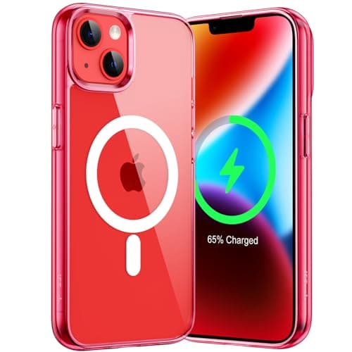 Image of JETech Magnetic Case for iPhone 14 Plus 6.7-Inch Compatible with MagSafe Wireless Charging, Shockproof Phone Bumper Cover, Anti-Scratch Clear Back (Red)