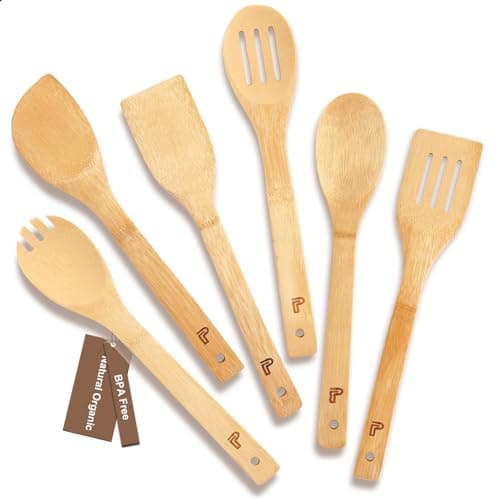 Image of Wooden Spoons for Cooking,6 Piece Wooden Spoon Set,Wooden Spatula for Cooking,Slotted Wood Bamboo Spoon,Wooden Utensil Set,Premium Wood Kitchen Utensils