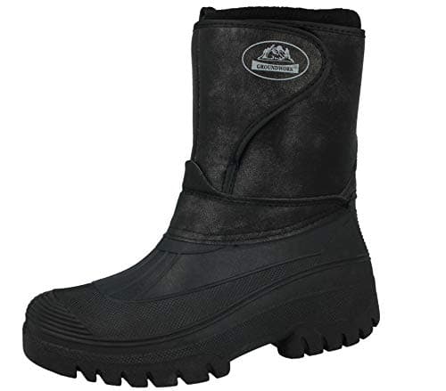 Image of New Ladies Horse Riding Yard Showerproof Stable Walking RAIN Snow Winter SKI Warm Farm Mucker Boots (5 UK, Black Leather Pu)