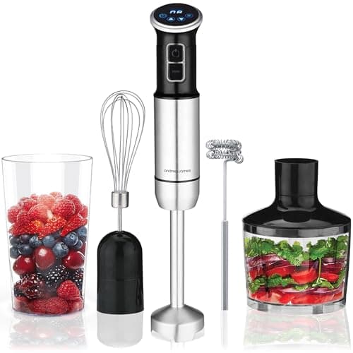 Image of Andrew James 5-in-1 Hand Blender Set, 1000W Immersion Blender, 8-Speed Turbo Boost, 750ml Beaker, 860ml Chopper, Electric Whisk, Milk Frother, Potato Masher, Food Processor Stick Blender