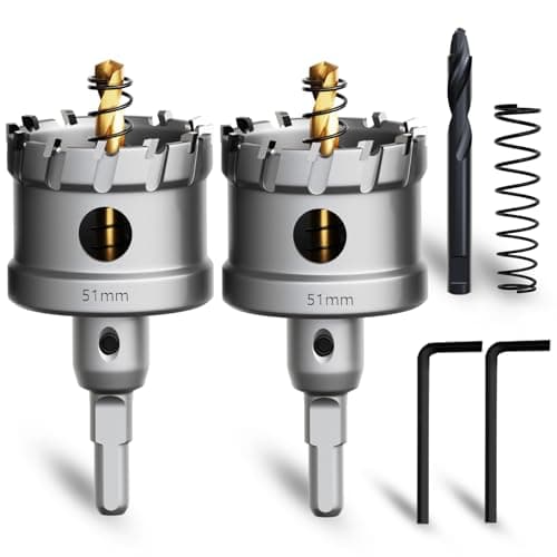 Image of METOTY 51mm 2PCS Carbide Hole Saw Set,Heavy Duty Tungsten Carbide Tipped Hole Cutters Set with a nitrided Step Drill and L-flench, for Steel Iron,Aluminum,Stainless stell