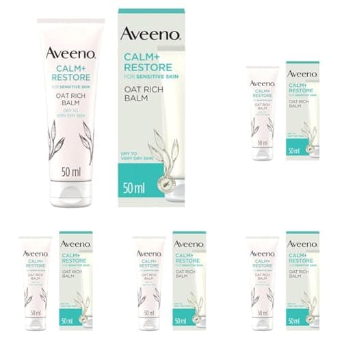 Image of Aveeno Face CALM+RESTORE Oat Rich Balm, Deeply Moisturises, For Very Dry & Irritated Skin, With Soothing Triple Oat Complex & Ceramides, Unscented, 50ml (Pack of 5)