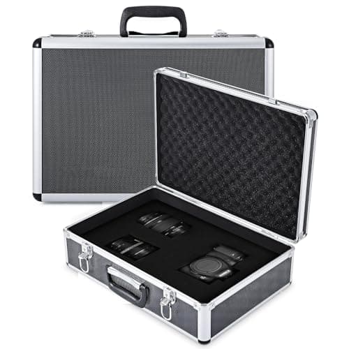 Image of Holdfiturn Flight Case with Padded Foam Portable Lockable Carrying Case 450 x 310 x 150mm Aluminium Storage Toolbox for Storage Transportation (Black)