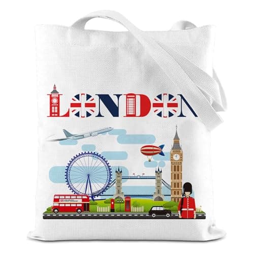 Image of London Souvenirs Gifts Tote Bag - Stylish Canvas Shoulder Handbag for Women Men, Reusable Foldable Fabric Gift for Shopping Travel Novelty Present with Various Great Britain Designs
