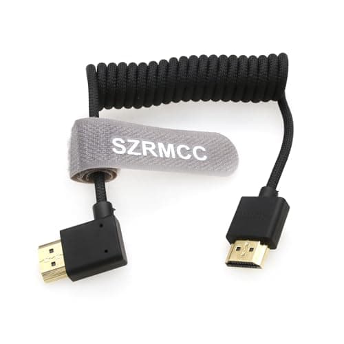 Image of SZRMCC 8k 2.1 HDMI to HDMI Left Angle Ultra High Speed Coiled Braided Cable for Z Cam E2 Sony FX6 FX9 Canon EOS C70 C300 Portkeys BM5 Atomos Ninjav V Shogun Monitor