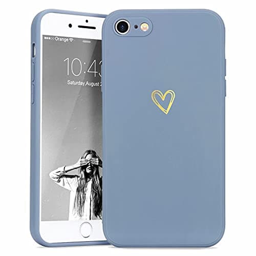 Image of Wirvyuer Compatible with iPhone SE Case 2022/2020, iPhone 8 iPhone 7 Phone Case for Women Girls Silky Soft Protective Shockproof Silicone Phone Case with Cute Heart Pattern Design, Blue