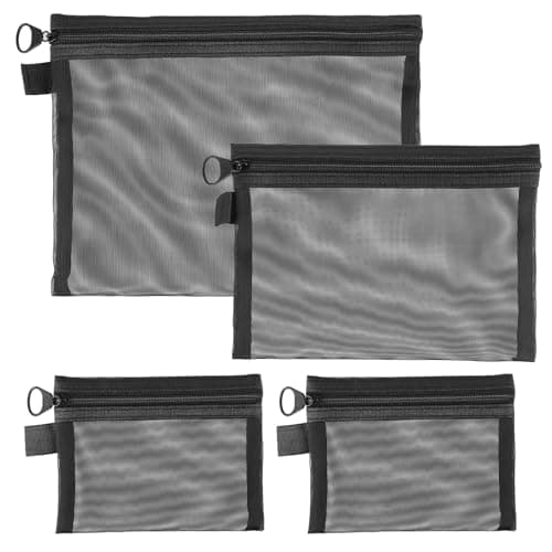 Image of Dimeho 4 Pcs Nylon Mesh Cosmetic Zipper Bags - 3 Sizes Makeup Bag Organizer Mesh Pouch with Zip for Women Traveling, Office Appliances (Black)