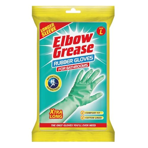 Image of Elbow Grease Rubber Gloves for Cleaning Bathrooms - Cotton Lined with Extra Long Sleeve | Mint Blue with In-built Antibacterial Properties (1 Pair - Size Large)