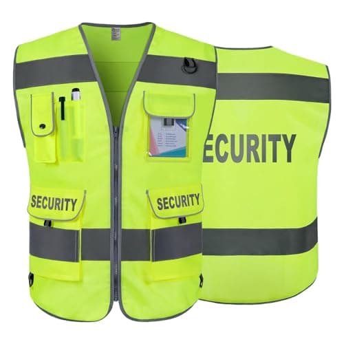 Image of Graunton Security Vest for Security Guard 9 Pockets Hi Vis Vest for Men Women, High Vis Vests with Reflective Stripes, Durable & Breathable,(UK2-Yellow, Large).
