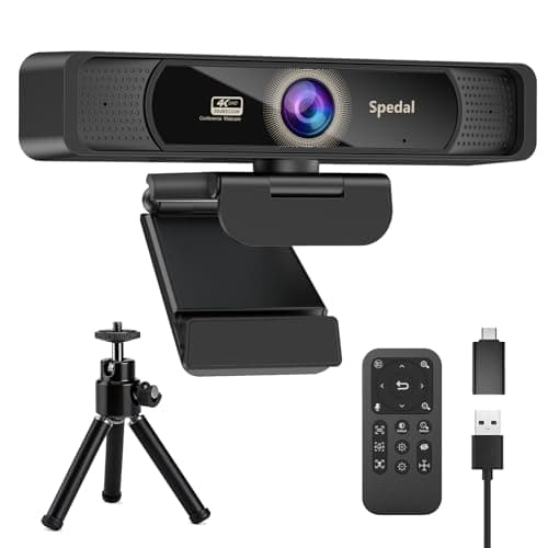 Image of Spedal 4K Webcam with Tripod, Wide Angle 120° USB Webcam, Sony 1/2.8" Sensor, Dual Microphones, Remote Control, Auto Focus for Video Conferencing, Online Meetings, Streaming, Zoom & Teams