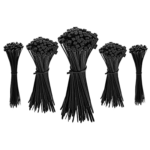Image of Amazon Basics Adjustable Cable Straps, Zip Ties for Cable Management, 100/120/150/200/300 mm, 500 count (Pack of 1), Black