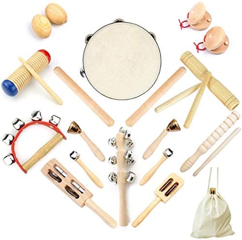 Image of ULIFEME Musical Instruments, Wooden Percussion Instruments for baby, Kids and Toddler, Children's 23pcs Pure Wood Toys Set, Premium Percussion Rhythm Kit, Girls & Boys Gift, Pure Cotton Bag Packed