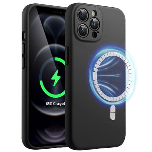 Image of JETech Magnetic Silicone Case for iPhone 12 Pro Max 6.7-Inch, Compatible with MagSafe, Phone Cover with Camera Lens Full Protection (Black)