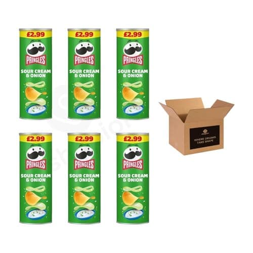 Image of Pringles Potato Crisps – Grab & Go Lunch Snacks | Crunchy, Portable & Resealable Container | Perfect for Kids & Adults, Sharing Crisps (Sour Cream & Onion - 165g x 6Pack)