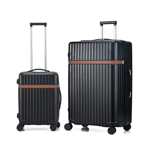 Image of RMW Suitcase Luggage Sets 2 Piece Hard Shell Suitcases PC+ABS Lightweight Durable Travel Trolley with 4 Dual Spinner Wheels Combination Lock with Telescopic Handle (Black, Cabin 20" + Large 28")