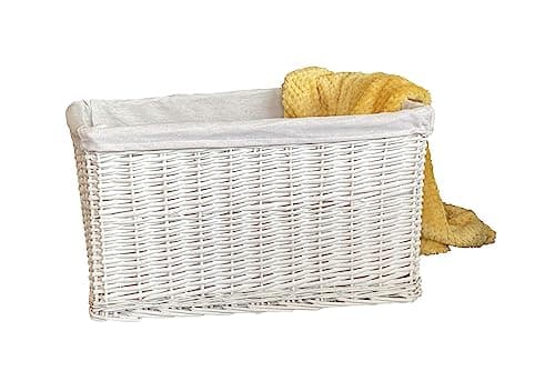 Image of WHITE LARGE WIDER BIG WICKER STORAGE KITCHEN TOY LOG HAMPER BASKET. FGS2. X Large: L52xW38.5xH29cm