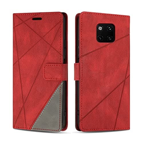 Image of SONWO Case for Huawei Mate 20 Pro, PU Leather Flip Wallet Case Magnetic Closure Cover Card Slots Phone Case for Huawei Mate 20 Pro, Red