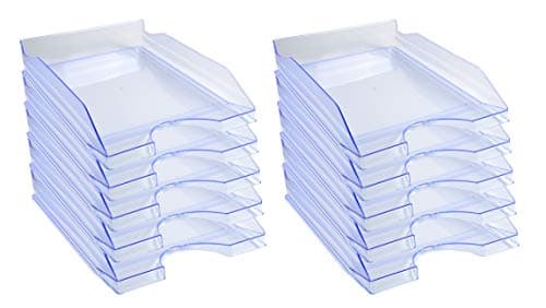 Image of Exacompta - Ref. 12310D - set of 10 ECOTRAY letter trays - dimensions 34.5x25.5x6.5 cm - for A4+ format documents - translucent ice blue color