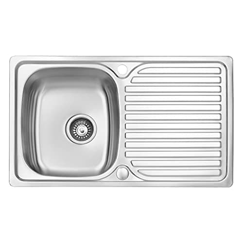 Image of JASSFERRY 800x480 mm Stainless Steel Kitchen Sink Single 1 Bowl Inset Reversible Drainer with Waste Pipes Clips - 10 Years Warranty