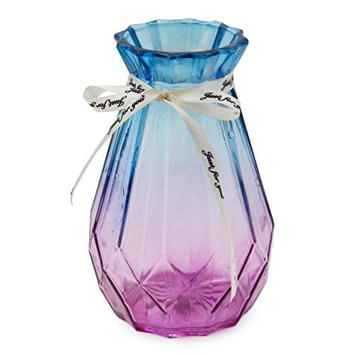 Image of OFFIDIX Glass Vase Gradient Multicolor Geometric Faceted Colorful Glass Vase for Home, Office or Wedding (Blue Purple)