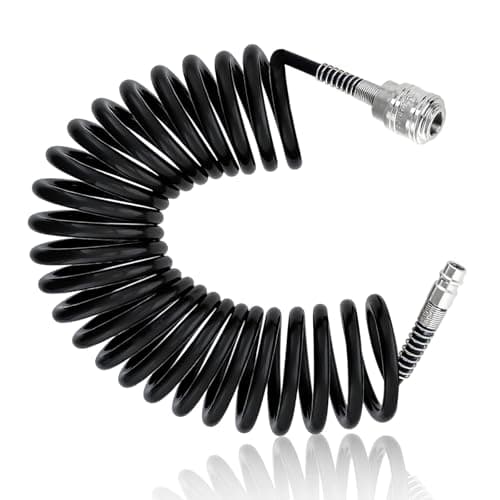 Image of TIANLIN 5M PU Air Compressor Hose Black, with 1/4" Quick Connect Fittings, Coiled Air Line Hose 6.5mm x 10mm (Max Pressure 10 Bar) for Compressor