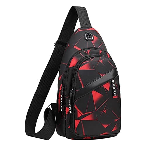 Image of 2022 Korean Version Chest Bag Men's Fashion Camouflage Men's Messenger Bag Cloth Leisure Bag Canvas Small Backpack Shoulder Holster Bag (Red, One Size)
