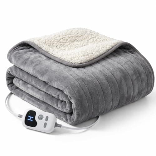 Image of House Of Home Electric Heated Throw Blanket. 10 Heat Settings & Timer, Fast Heating Fleece Overblanket with Safety Cut-Off, Machine Washable, 160x130cm Light Grey Soft Blanket for Home & Sofa Use