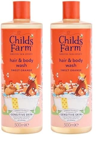 Image of Childs Farm Kids Hair & Body Wash, Sweet Orange | Tear-free, Gently Cleanses | Suitable for Dry, Sensitive Skin, 500ml (Pack of 2)