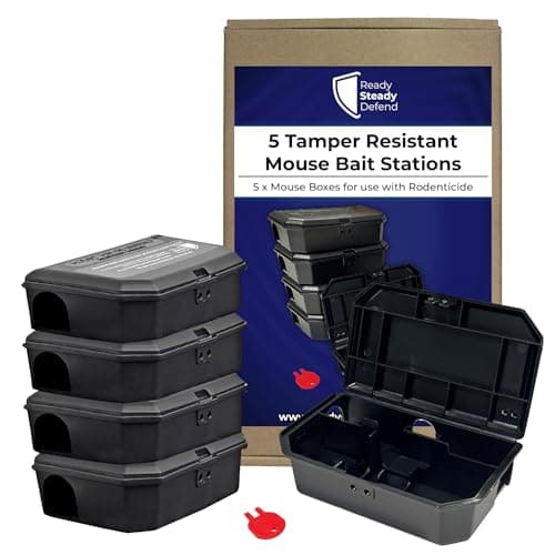 Image of READY STEADY DEFEND Tamper-Resistant Mouse Bait Stations Pack of 5, Empty – Safe & Secure, Rodent Boxes for Blocks & Pasta Bait. Effective Indoor Mouse Control