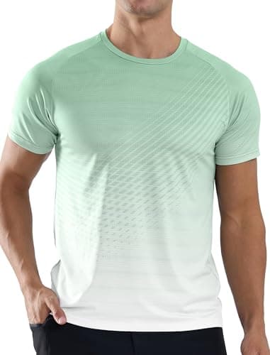 Image of Men’s T-Shirts Gym Running T Shirts for Men Moisture Wicking Athletic Sport Breathable Tops Quick Dry Short Sleeve Workout T-Shirt Green M