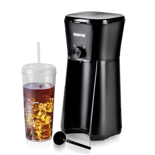 Image of GEEPAS 700W Ice Tea & Coffee Maker – Brews Iced Coffee, 600ML Portable Jar with Straw – Auto Power Off, 350ML Water Capacity, Nylon Filter – Enjoy Iced Coffee Maker, Café Mocha Anytime in 4 Mins