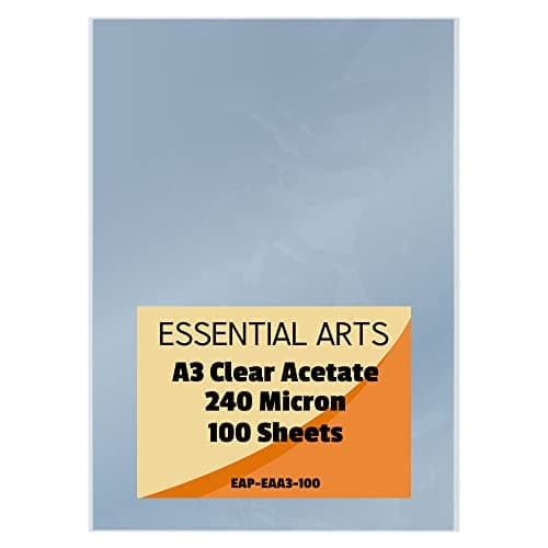 Image of Essential Arts A3 Clear Acetate 240 Micron Pack of 100 Sheets. Extra Thick PVC Binding Cover Ideal for Etching, Craft, Stencils Picture Frames and Gifts - 297x420mm