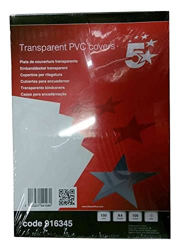 Image of 5 Star Office Binding Combs Covers 150 Micron A4 Clear (Pack of 100)