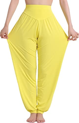 Image of Hoerev Super Soft Modal Spandex Harem Yoga Pilates Pants,Yellow,XL