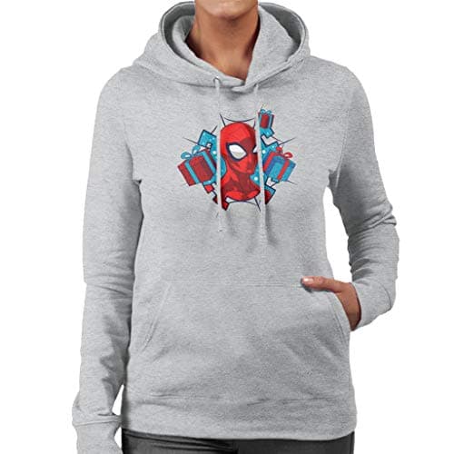 Image of Marvel Christmas Spider Man Festive Boxes Women's Hooded Sweatshirt Heather Grey