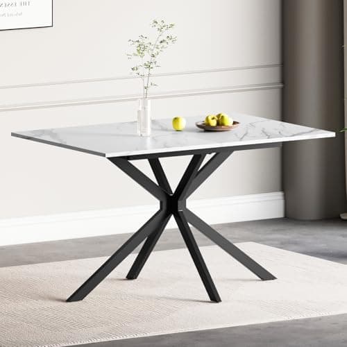 Image of Luxstein Extendable Dining Table,120-160 cm Marble Effect Rectangular Kitchen Table for Dining Room, Kitchen,Restaurant