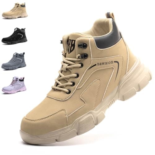 Image of Nasogetch Safety Boots Waterproof Work Boots Lightweight Steel Toe Cap Boots for Men Women Safety Trainers Non-Slip 9193 Khaki 5 UK Label Size 38 A