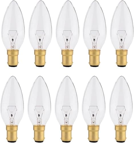 Image of 10 Pack B15 Bayonet Candle Light Bulb 60W, Dimmable Small Clear Bulbs SBC, Warm White 2700K, 610 Lumens